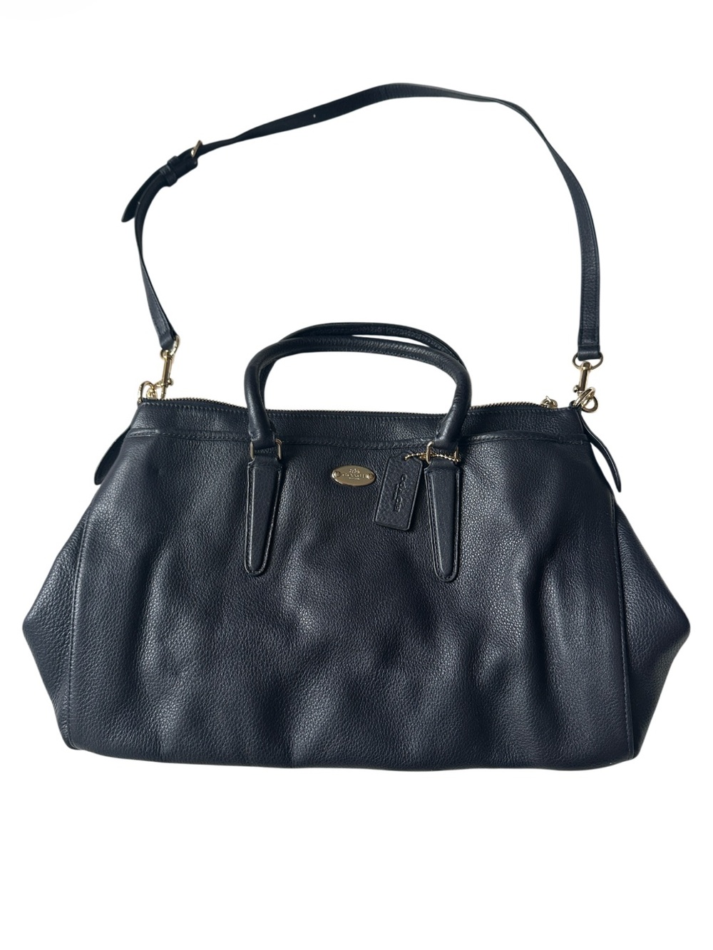 COACH Morgan Luxury Navy Pebbled Leather Satchel Shoulder Bag #F35185